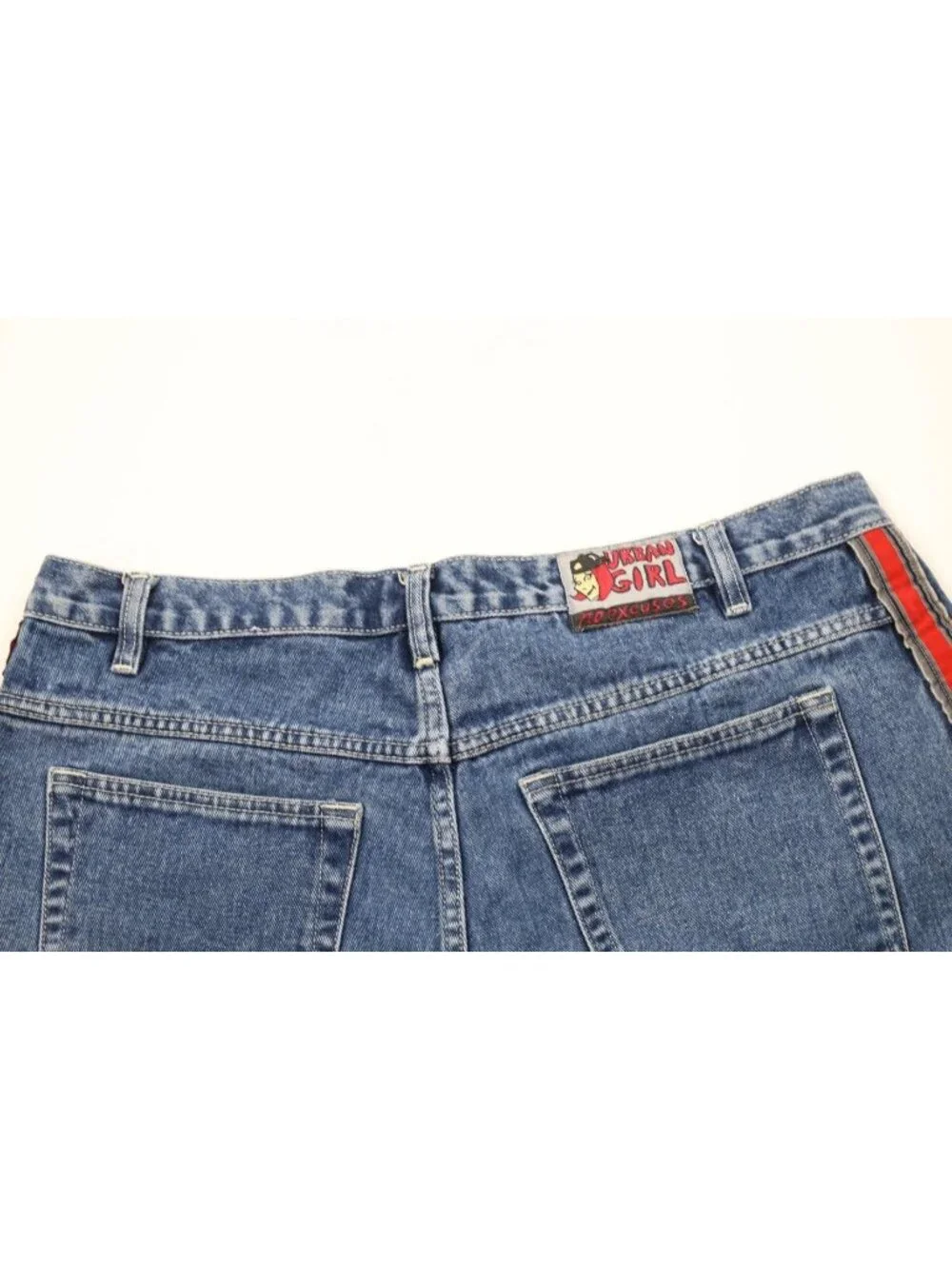 Vintage 90s Streetwear Urban Womens 20 W Striped Baggy Skateboard Denim Shorts
